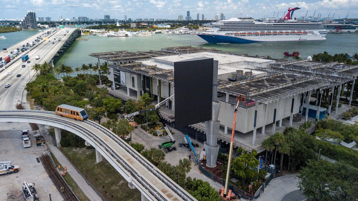 The digital billboard outside the Perez Art Museum Miami, seen on Thursday, April 25, 2024, has been the subject of ire from downtown Miami residents and touted as a new source of revenue for the nonprofit, as well as a work of art.