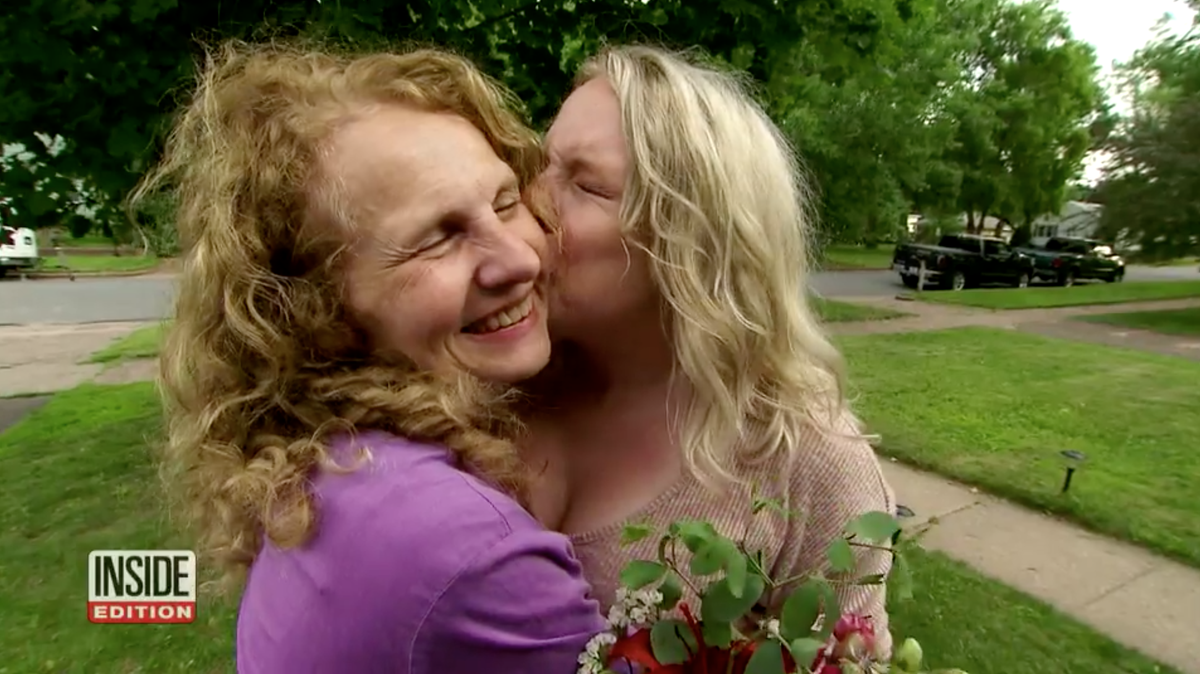 Hillary Harris, adopted as a baby, was searching for her biological family when she realized her biological sister Dawn Johnson had recently moved next door in the same neighborhood in Eau Claire, Wisconsin. Now the two are catching up.