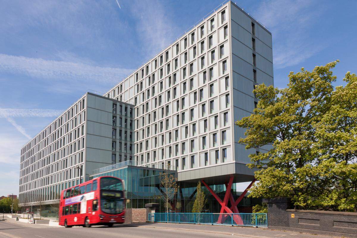 The exterior of The Collective Old Oak co-working, co-living space in London, one of several buildings the developer owns and operates in the U.K. and Europe.