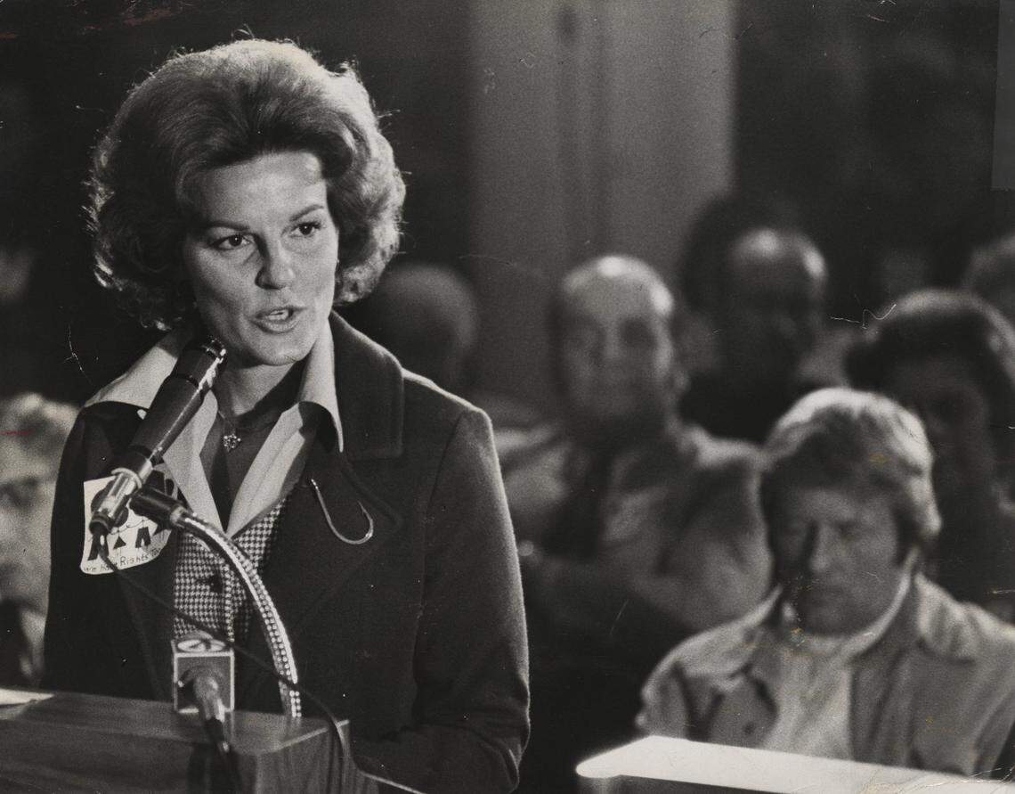 Anita Bryant speaks before the Metro Commission in 1977. She led the effort to repeal Dade County’s gay- rights ordinance, which was passed on Jan. 18, 1977, and repealed by voters on June 7, 1977, by a more than 2-to-1 vote.