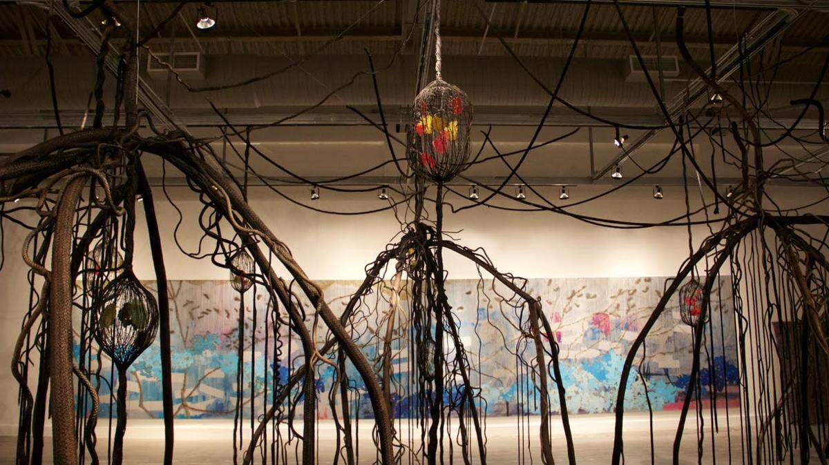 Mira Lehr’s “Follow the Red Thread” exhibition runs through Nov. 4, 2018, at MOCA in North Miami.