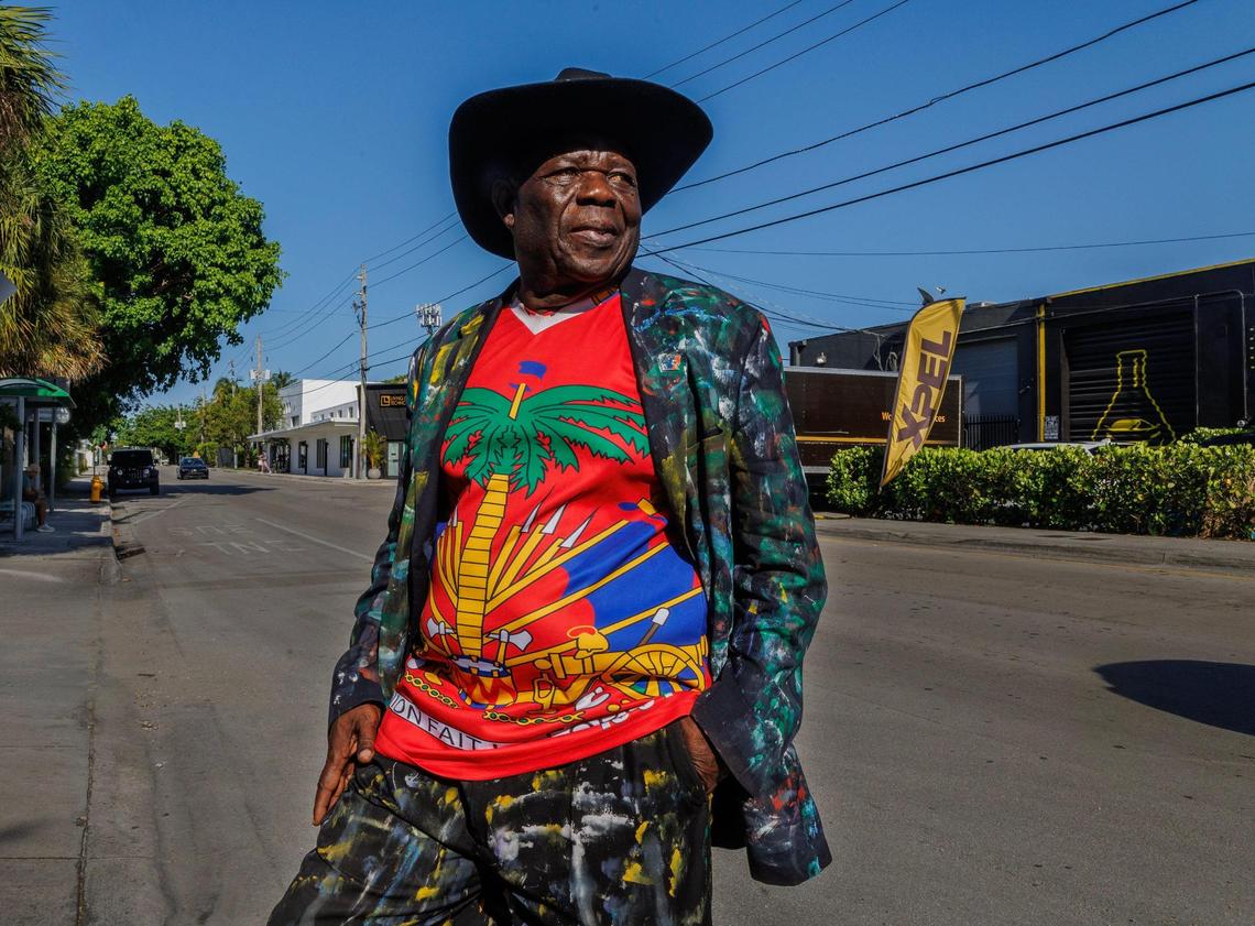 Artist Louis Rosemont, wears a Haitian flag shirt ahead of the Haiti’s Flag Day May 18 celebration, in Little Haiti, a neighborhood he has lived for 30 years, that is ripe for real estate development and looks nothing like the community it once was.