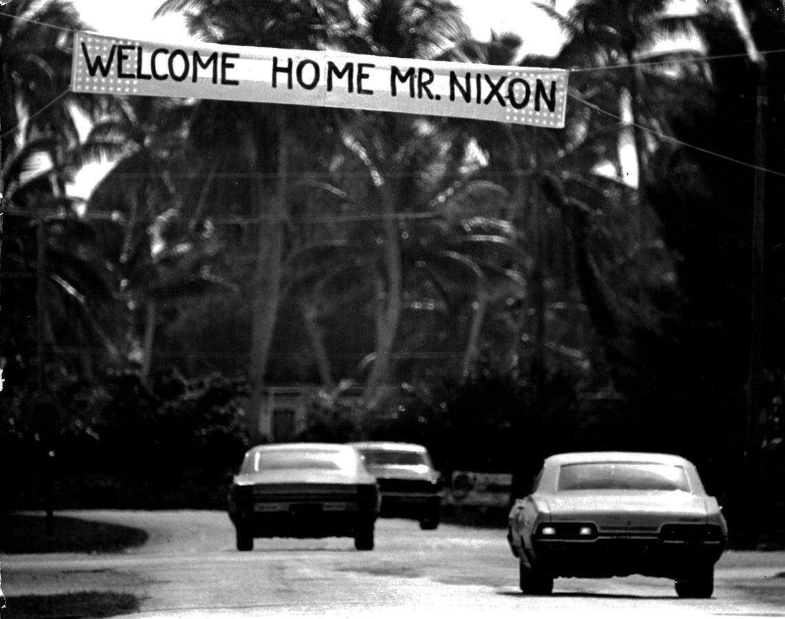11/6/1968, Joe Schuppe/Miami Herald: Welcome sign for Richard Nixon on Key Biscayne.