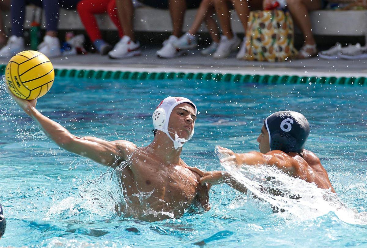 Westminster Academy’s Matthew Troche fires a shot during the FHSAA Boys Water Polo State Championship final match against Mater Lakes Academy on Saturday, April 26, 2025 at Gian Zumpano Aquatic Center in Miami.