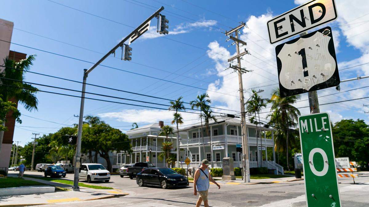 A view of the Overseas Highway mile marker 0 in Key West, Florida on Tuesday, October 12, 2021.