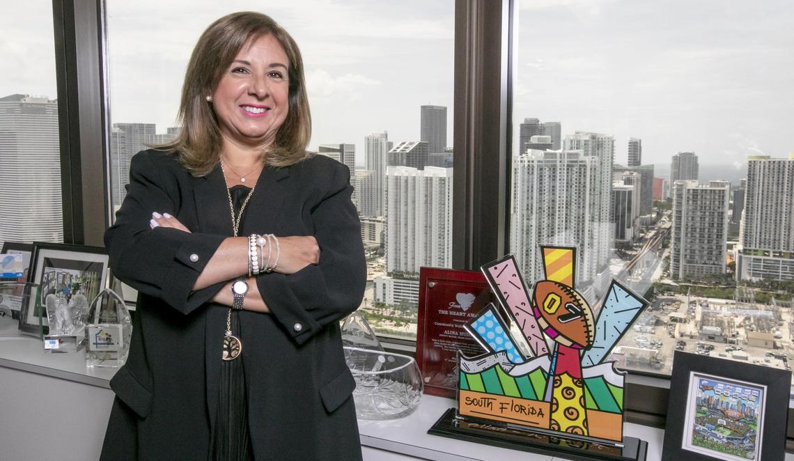 A portrait of Deputy mayor Alina Hudak in her office at Stephen P. Clark Government Center overlooking Miami, Florida on Monday July 8, 2019. After the recall of Mayor Carlos Alvarez in 2011, Hudak was briefly in charge of Miami-Dade government and remains the only female county manager in Dade’s history.