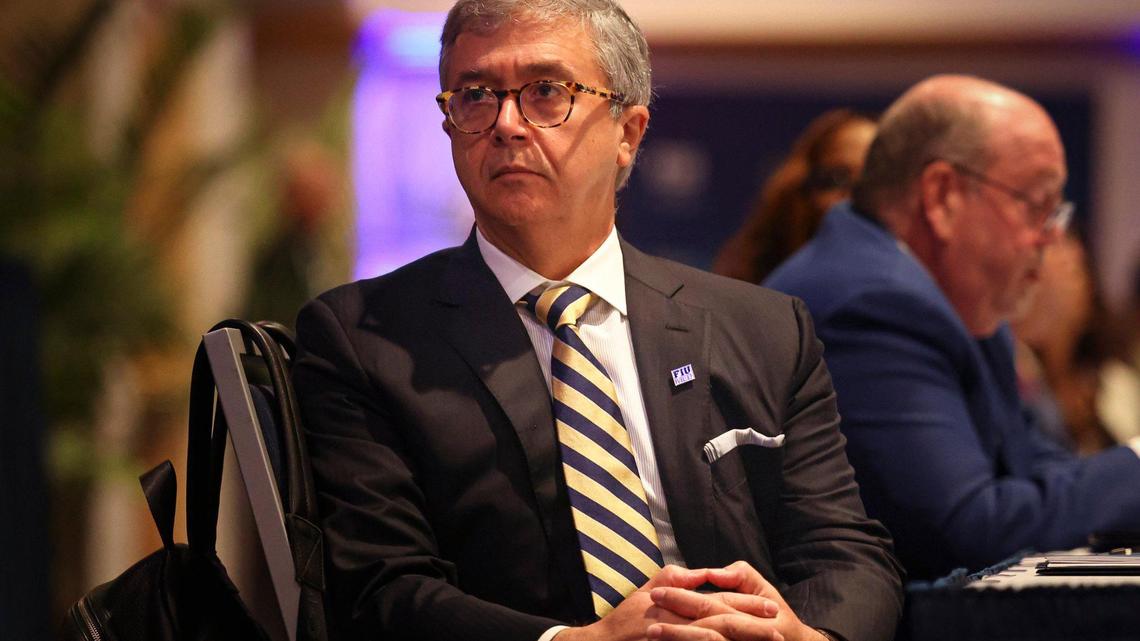 Juan Cendan, dean of the Herbert Wertheim College of Medicine at Florida International University, announced the medical school will partner with Baptist Health South Florida, Thursday, April 27, 2023. Baptist will build a clinic at FIU’s main campus and medical school students and students in other health programs at FIU will do clinical training through Baptist.