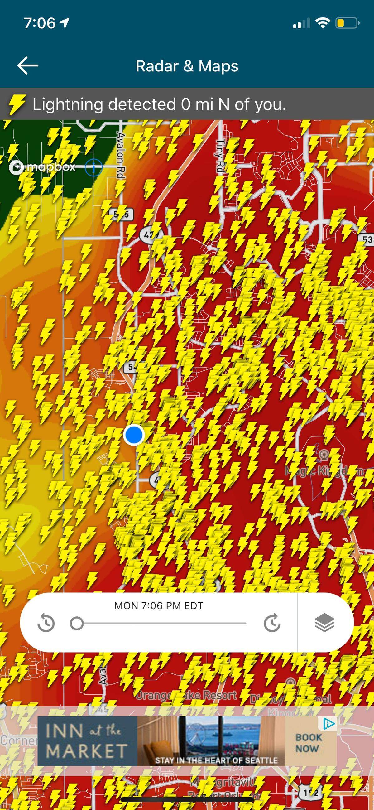 Cellphone snapshot of the freak weather alert many in Central Florida received on the evening of Monday, August 26, 2019.  That's a lot of lightning. A house in Ocala was struck and caught on fire. 