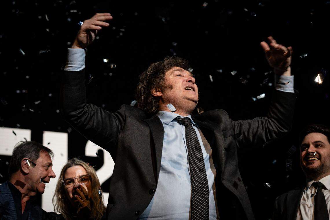 Javier Milei in his campaign closing ceremony, just before being elected president of Argentina.  