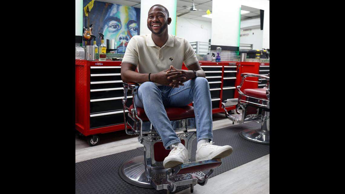 On Monday, February 20, 2023, public speaker and Florida Memorial University professor, Jefferson Noel, 29, finds the barbershop Fweago Cutz a space to have intelligent and insightful conversations regarding issues facing the Black community.