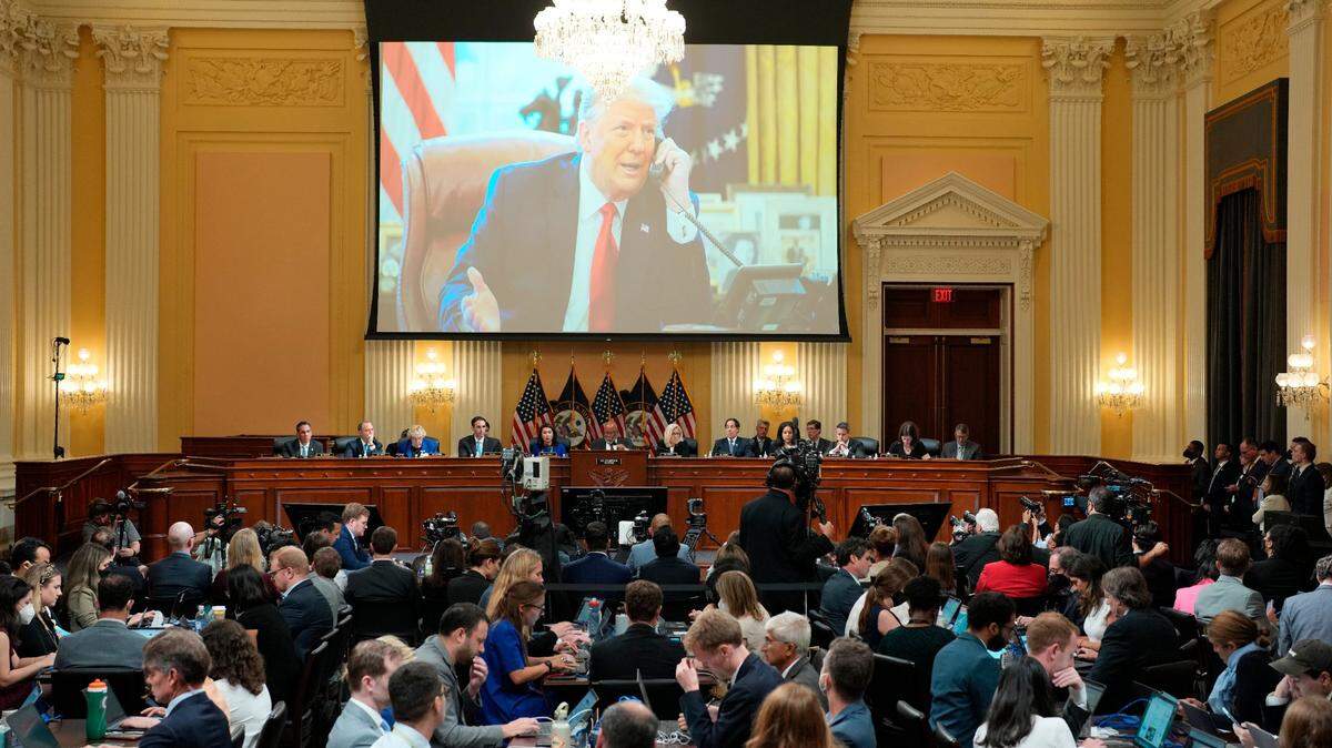 An image of former President Donald Trump is shown on a screen as the House select committee investigating the Jan. 6 attack on the U.S. Capitol holds a hearing at the Capitol on July 12. “While I am not too optimistic about what I saw on Jan. 6, 2021, and what I have learned from the hearings, I still have hope — that those who have the power will do the right thing for our country. “