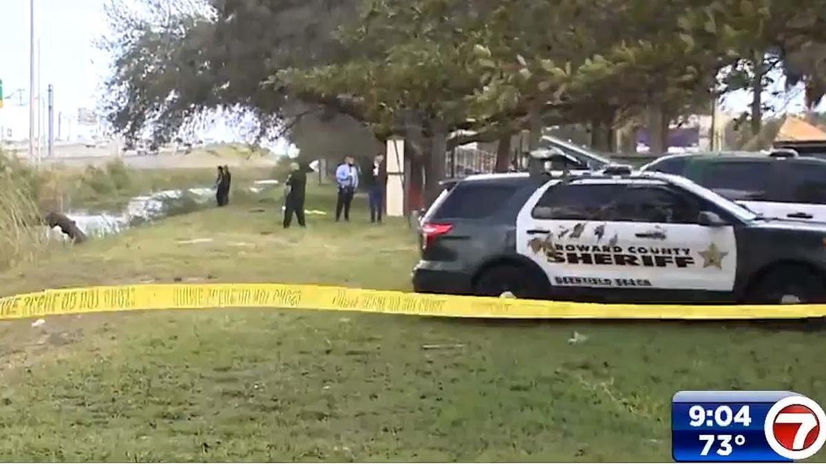 Scene in Pompano Beach where a car with a woman and child inside plunged into a canal on Wednesday, Feb. 16, 2022.