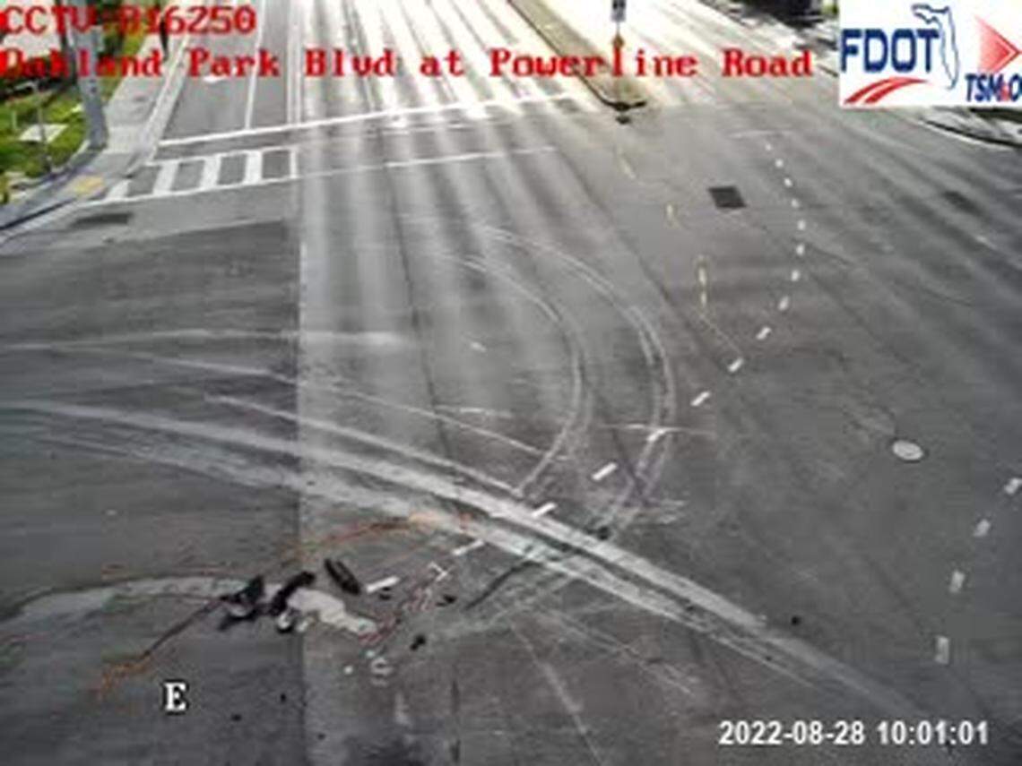The wreckage at West Oakland Park and Powerline Road at 10 a.m. Sunday, Aug. 28, 2022.