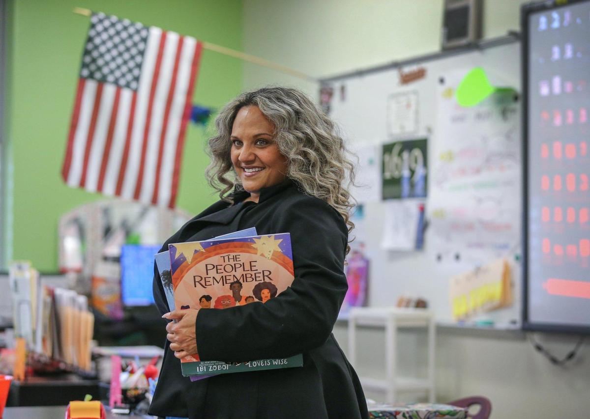 Norland Senior High School teacher Renee O’Connor in her classroom on Wednesday, January 26, 2022. O’Connor is one of four finalists for Miami-Dade Schools Teacher of the Year.