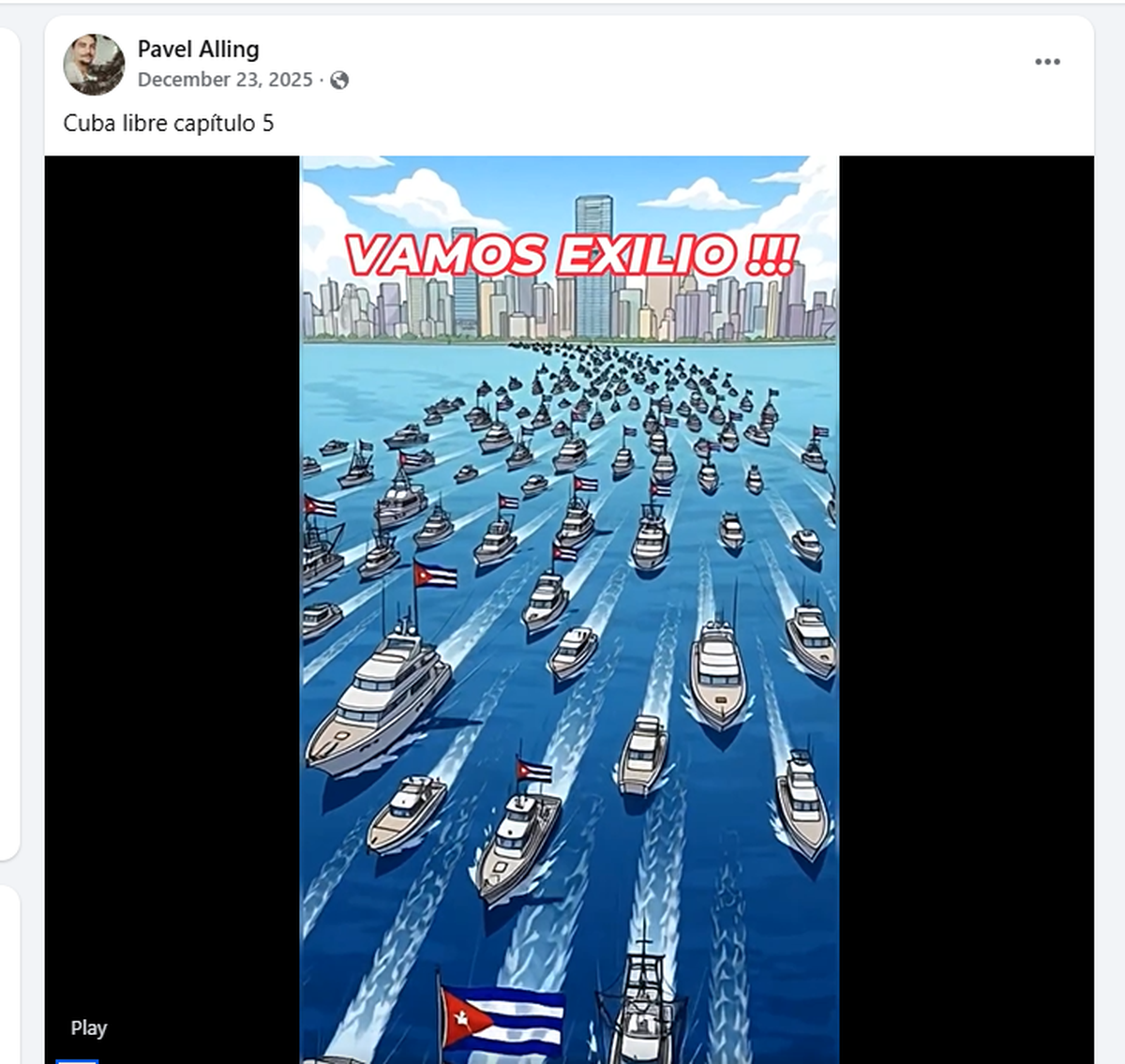 A clip on Alling’s social media from Dec. 23 shows a flotilla of yachts and boats hoisting Cuban flags as they leave Miami behind, along with the message Vamos exilio. “Let’s go, exiles!”