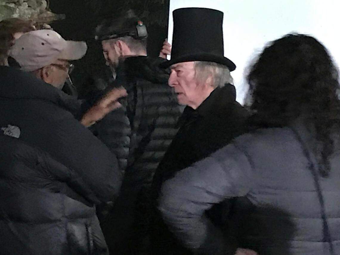 Christopher Plummer as Ebenezer Scrooge on the set of ‘The Man Who Invented Christmas.’