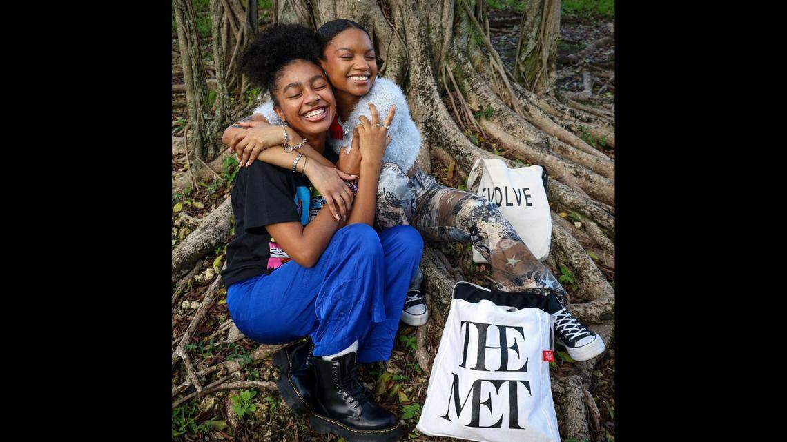 On Monday, February 6, 2023 Loralei Gonzalez, 19, (left) and Nadia De La Mora, 19, (right) are photographed at the Tamiami FIU campus. The pair of students who have reinforce their blackness and friendship through their college experience.