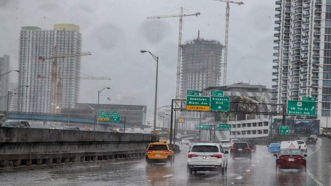 Thunderstorms affected much of the Miami metro area including the Interstate 95 heading into the down town area as the latest front moving through the area. on Thursday March 30, 2023.