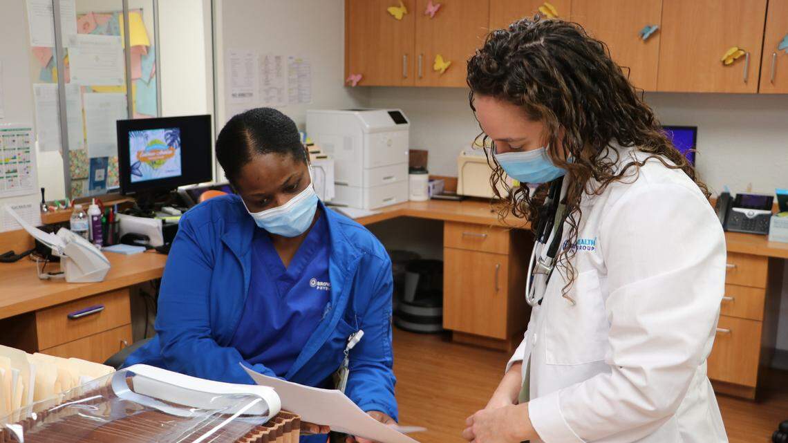 Dr. Lisa Kenigsberg Fechter and medical assistant Claudia Jean at Broward Health Coral Springs.