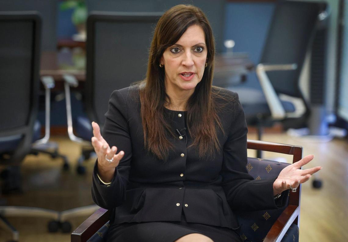 Former Florida Lieutenant Governor Jeanette Nuñez speaks about her role as interim president of Florida International University at the presidents office in the Primera Casa building at FIU’s main campus on Tuesday, February 25, 2025.