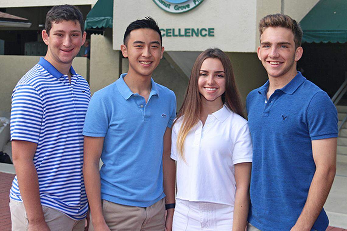 Ransom Everglades School seniors Joseph Gross, Natalia Lopez, Benjamin Thorpe, and Dylan Tie-Shue, pictured above, were recently named National Advanced Placement (AP) Scholars by the College Board after receiving an average score of a 4 or higher on all of their AP exams.