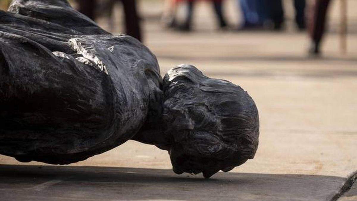 A statue of Christopher Columbus was toppled to the ground by protesters on June 10 in St Paul, Minnesota.