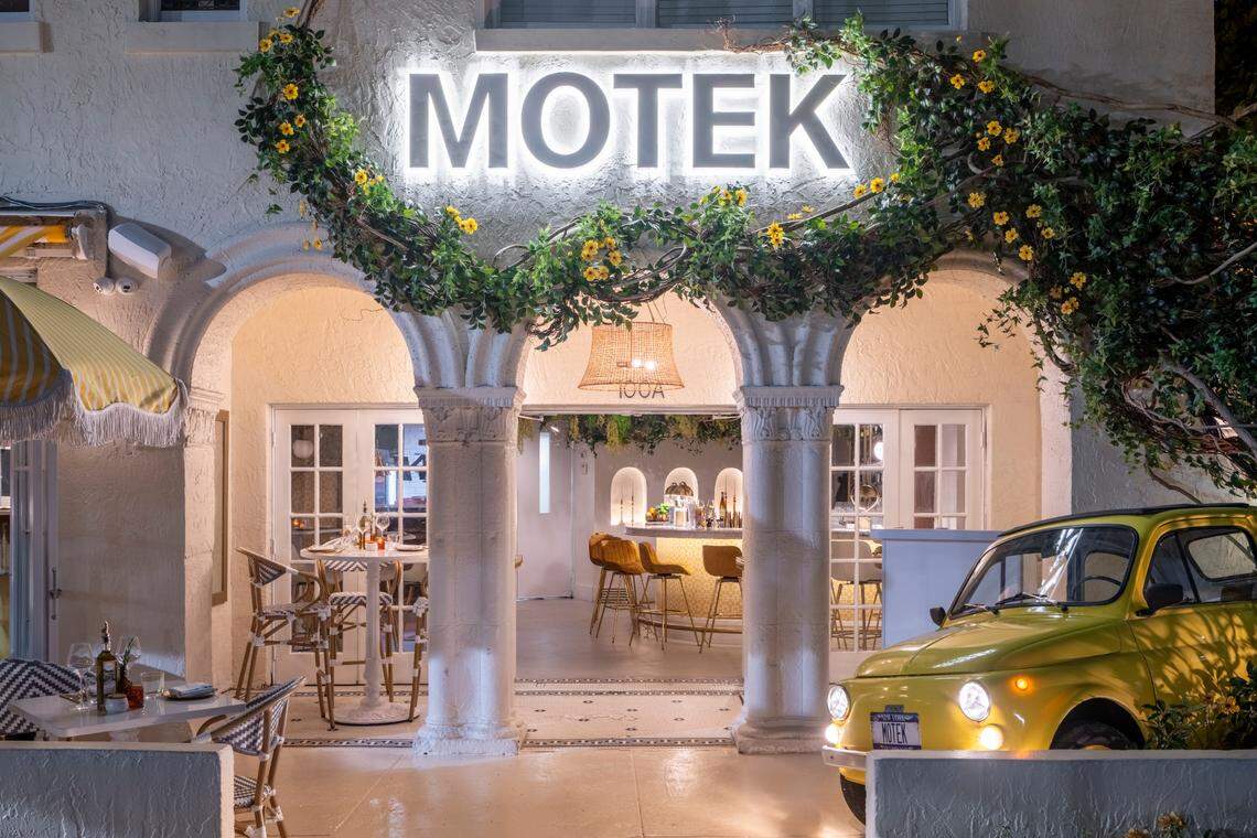The entrance to the new Motek restaurant, in the former spot of Prime Fish on Miami Beach.