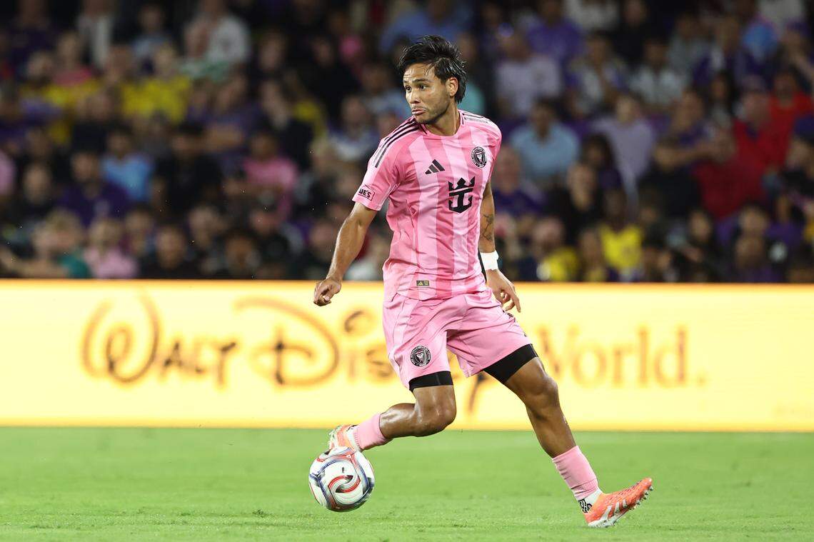 ORLANDO, FLORIDA - MARCH 01: Telasco Segovia #8 of Inter Miami CF controls the ball during the MLS match between Orlando City SC and Inter Miami CF at Inter&Co Stadium on March 01, 2026 in Orlando, Florida. (Photo by Dustin Markland/Getty Images)