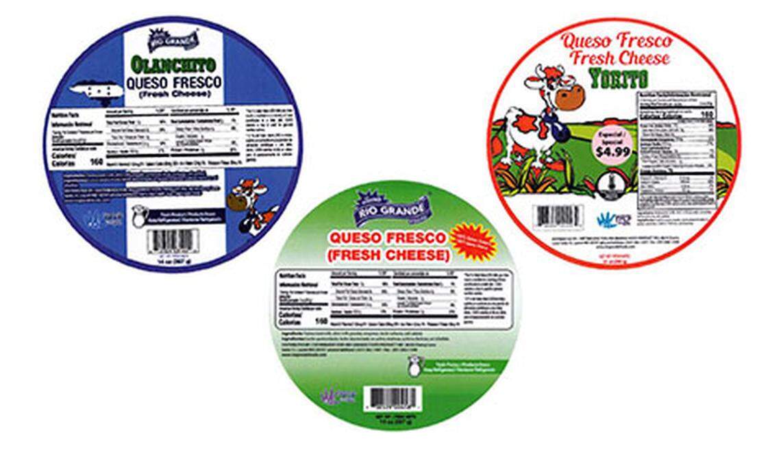 The labels for recalled Rio Grande Queso Fresco, Queso Fresco Yorito and Queso Fresco Olancho