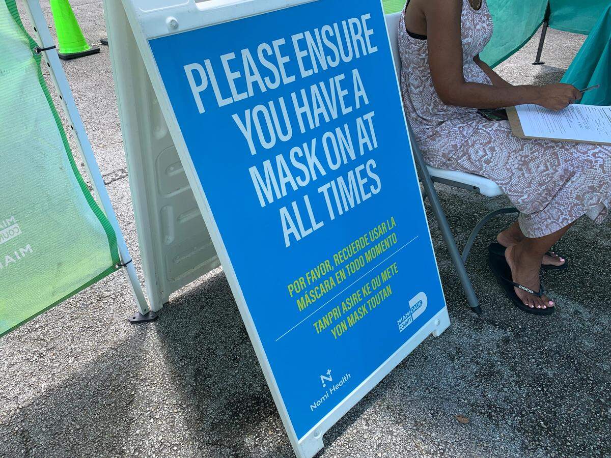 Masks can still be required in healthcare settings like hospitals and nursing facilities or places like testing and vaccine sites, such as this Miami-Dade Nomi monkeypox vaccine site at Tropical Park on Aug. 12, 2022.