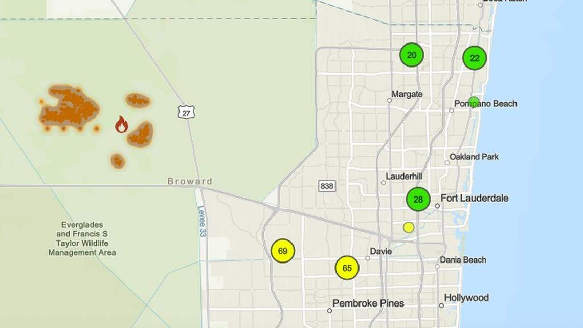 Air-quality alert for Broward issued due to Everglades fires. Smoke moving east