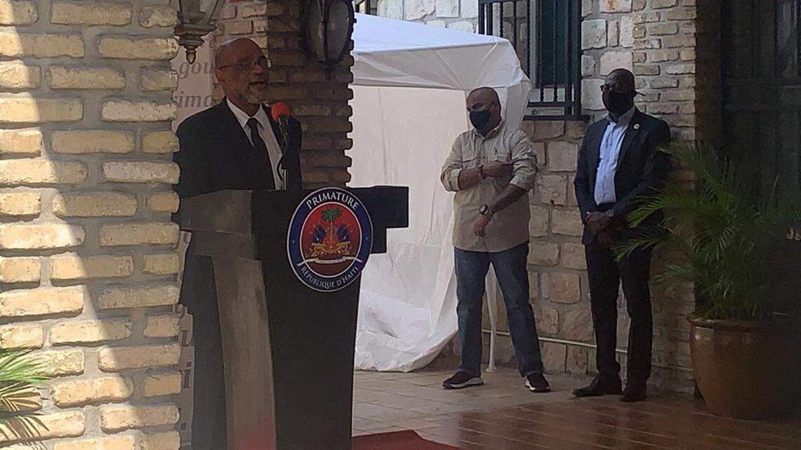 Haiti Prime Minister Ariel Henry speaks to the press after conducting his first Council of Ministers meeting, Wednesday, July 28, 2021.