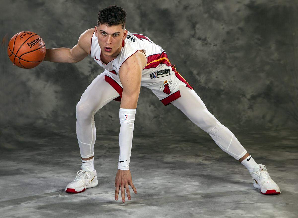 Miami Heat guard Tyler Herro poses for a photograph during Miami Heat Media Day at American Airlines Arena in Miami on Monday, September 30, 2019.