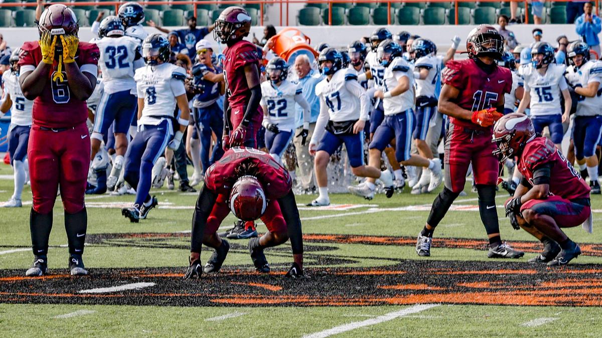 Norland Vikings players react as they lose the FHSAA State Championship game to the Berkeley Prep Buccaneers Class 2M, at Bragg Memorial Stadium in Tallahassee, Florida, on Saturday, December 9, 2023.