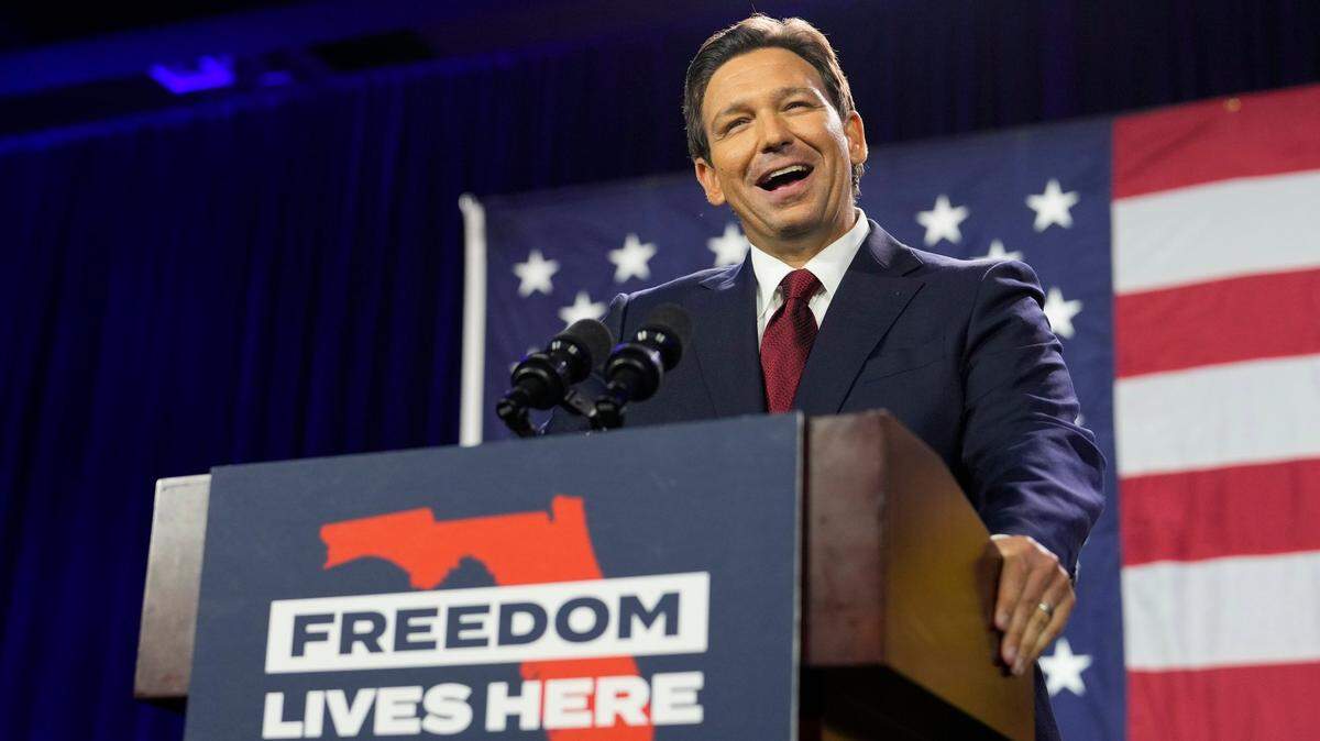 Incumbent Florida Republican Gov. Ron DeSantis speaks to supporters at an election night party in Tampa, Florida, after winning his race for reelection on Tuesday, Nov. 8, 2022.