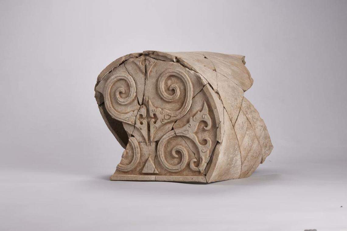 One of the corner tiles found at the palace site.