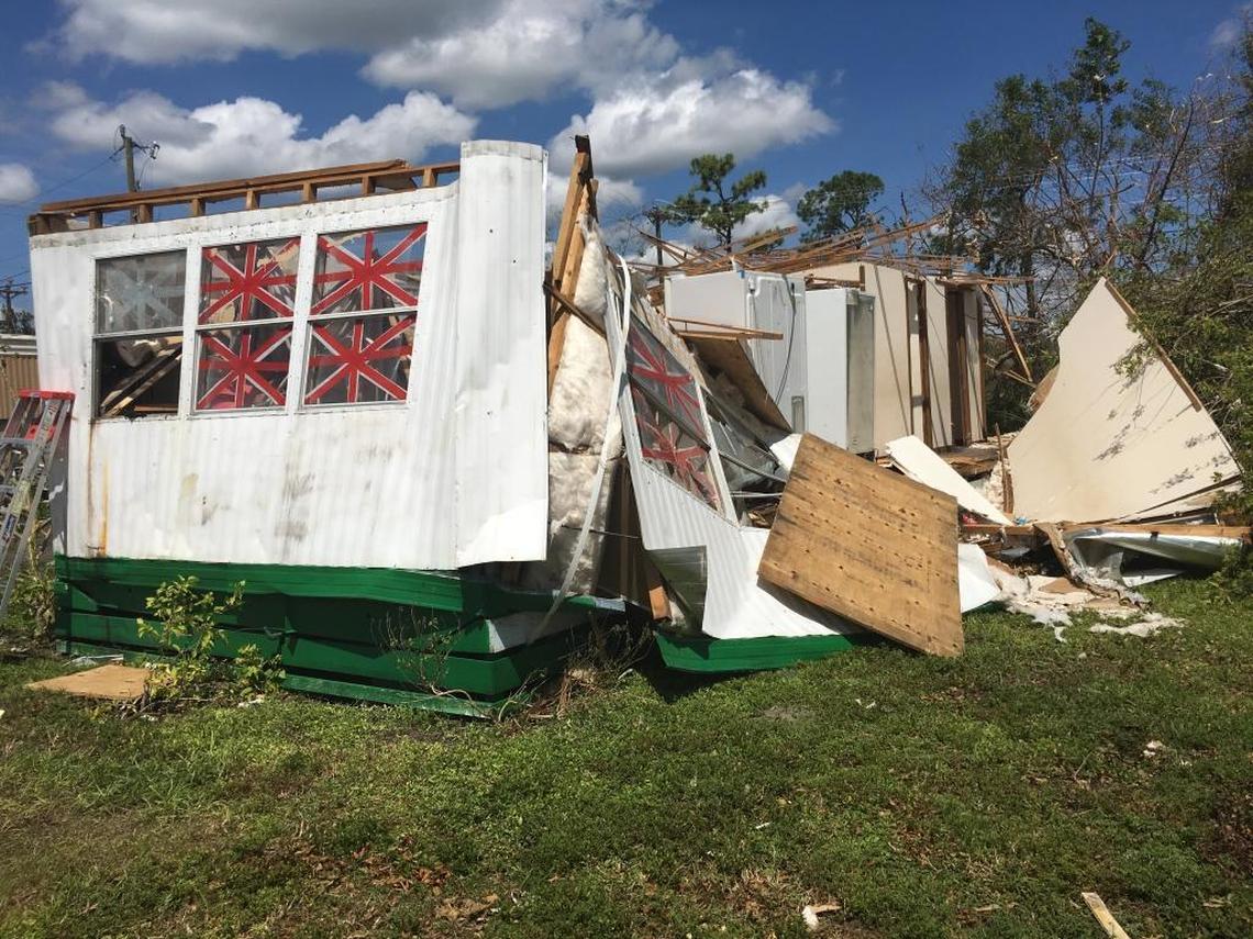 The Flores family home in Immokalee, Fla., which lost a roof and most of its walls in the wake of Hurricane Irma.