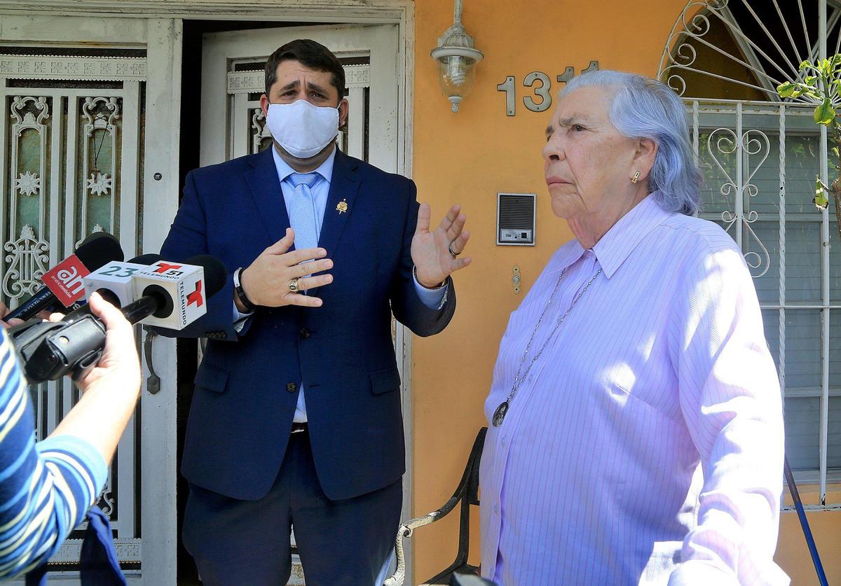 Attorney Bruce Jacobs talks to the media about the case of his client, Ana Rodriguez, at her home on Tuesday Feb. 23.