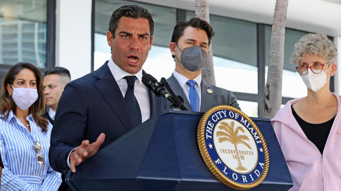 Miami Mayor Francis Suarez speaks during a press conference at City Hall to announce an initiative to reduce homelessness on Thursday, Jan. 13, 2022.