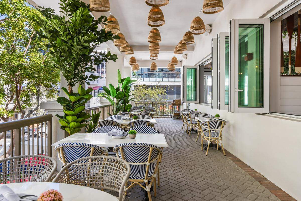 The outdoor terrace of The Hampton Social, which is opening in Mary Brickell Village.