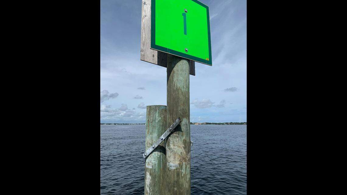 Six people aboard a boat hit this unlit channel marker in the St. Lucie River in Florida, ejecting three of the passengers, according to the Martin County Sheriff’s Office.