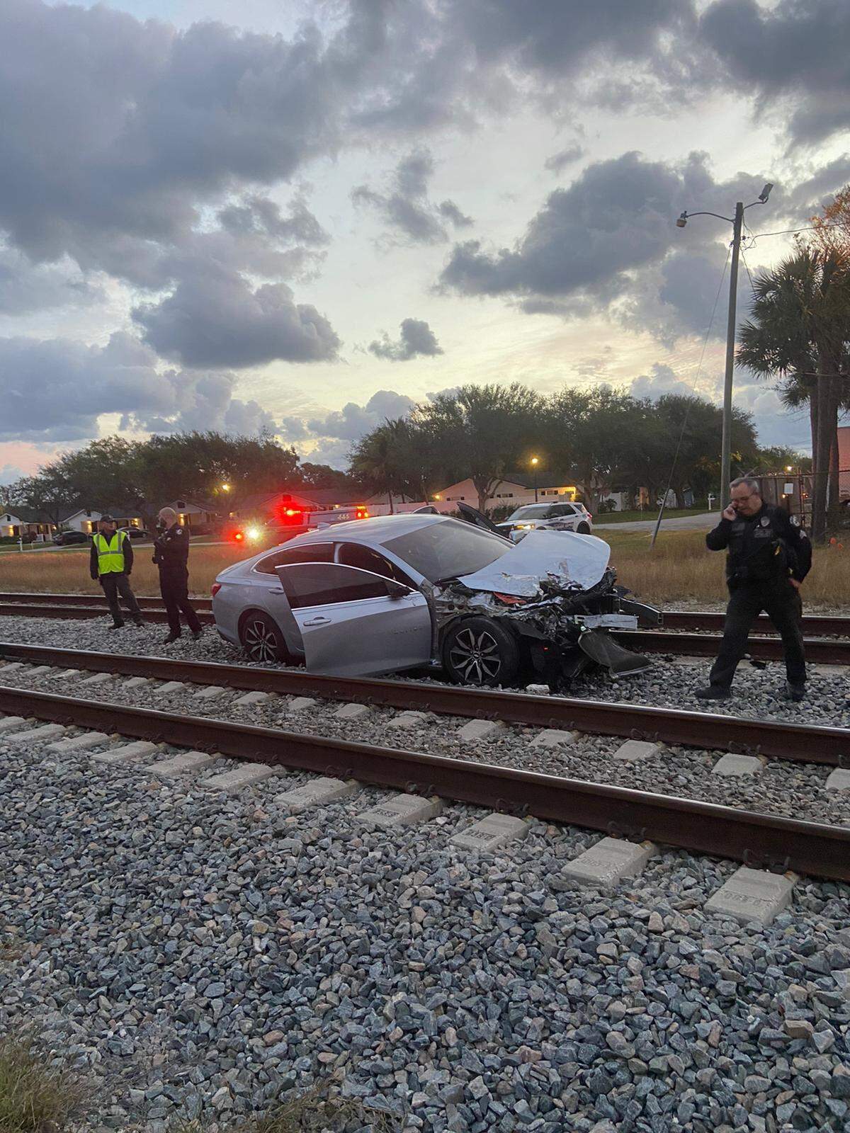 The car hit by a Brightline train Tuesday morning.