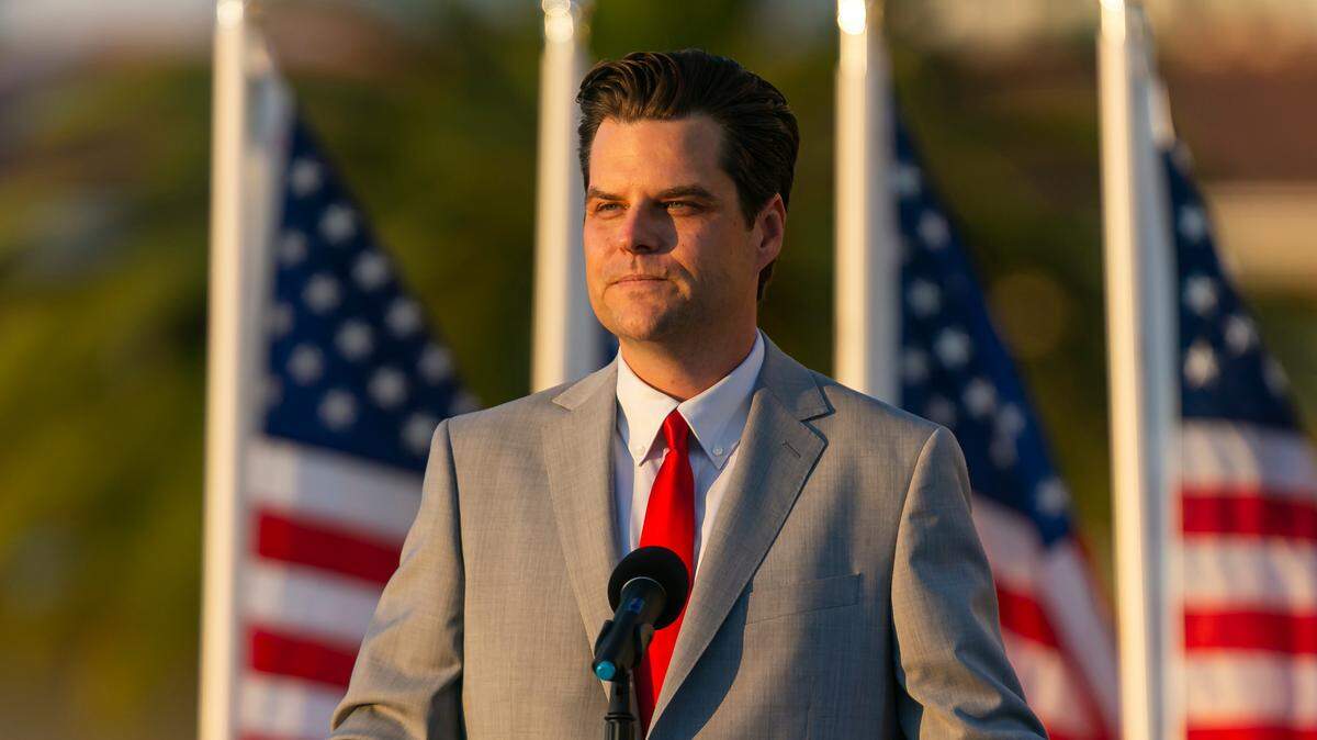 U.S. Representative Matt Gaetz (R-FL) speaks during a ‘Save America Summit’ at the Trump National Doral Resort in Doral, Florida, on Friday, April 9, 2021.