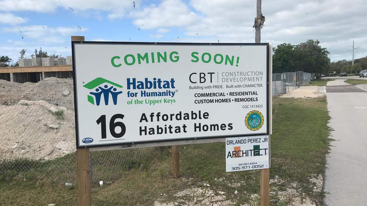 Realtor groups are investing millions into an effort to revise the constitution to require money for affordable housing. Above: Completed in 2020, the construction site of Habitat for Humanity’s Windley Point affordable housing project in 2019 in Islamorada.
