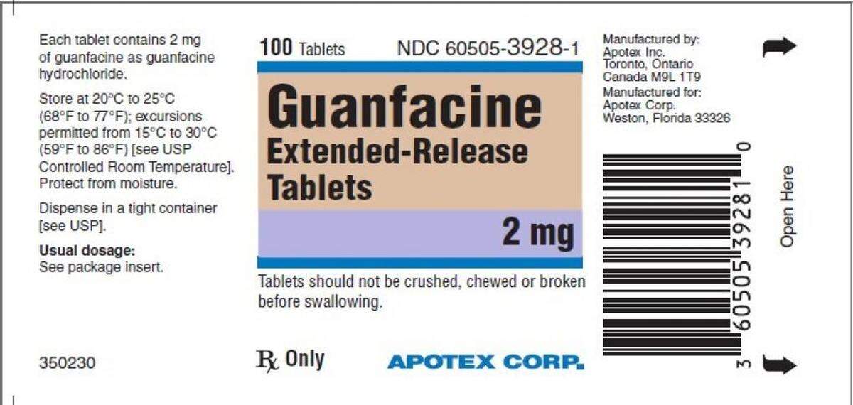 The label on the Guanfacine made by Apotex that the Weston company recalled Wednesday.