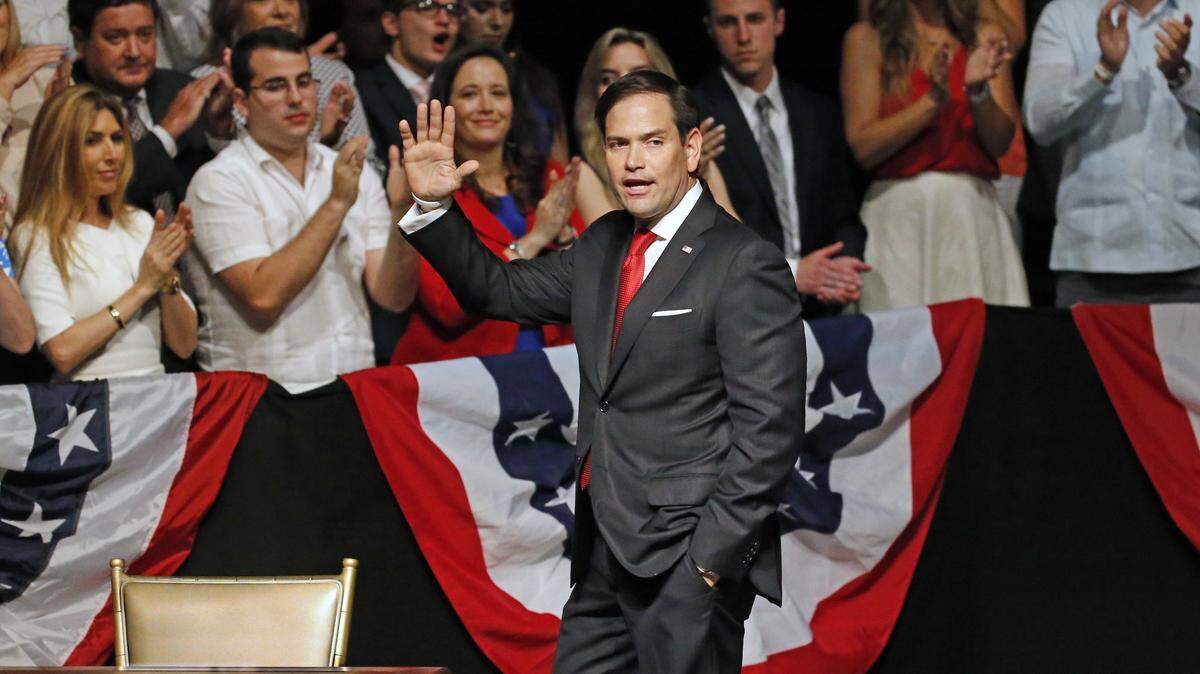Sen. Marco Rubio arrives to show support for President Donald Trump in Miami in 2017.