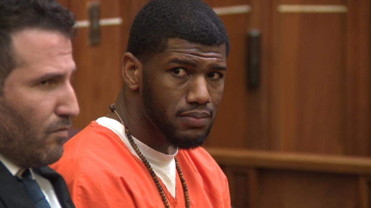 Antranard Womble looks at the gallery after he pleaded guilty to charges stemming from a police shooting on Monday, April 27, 2026.