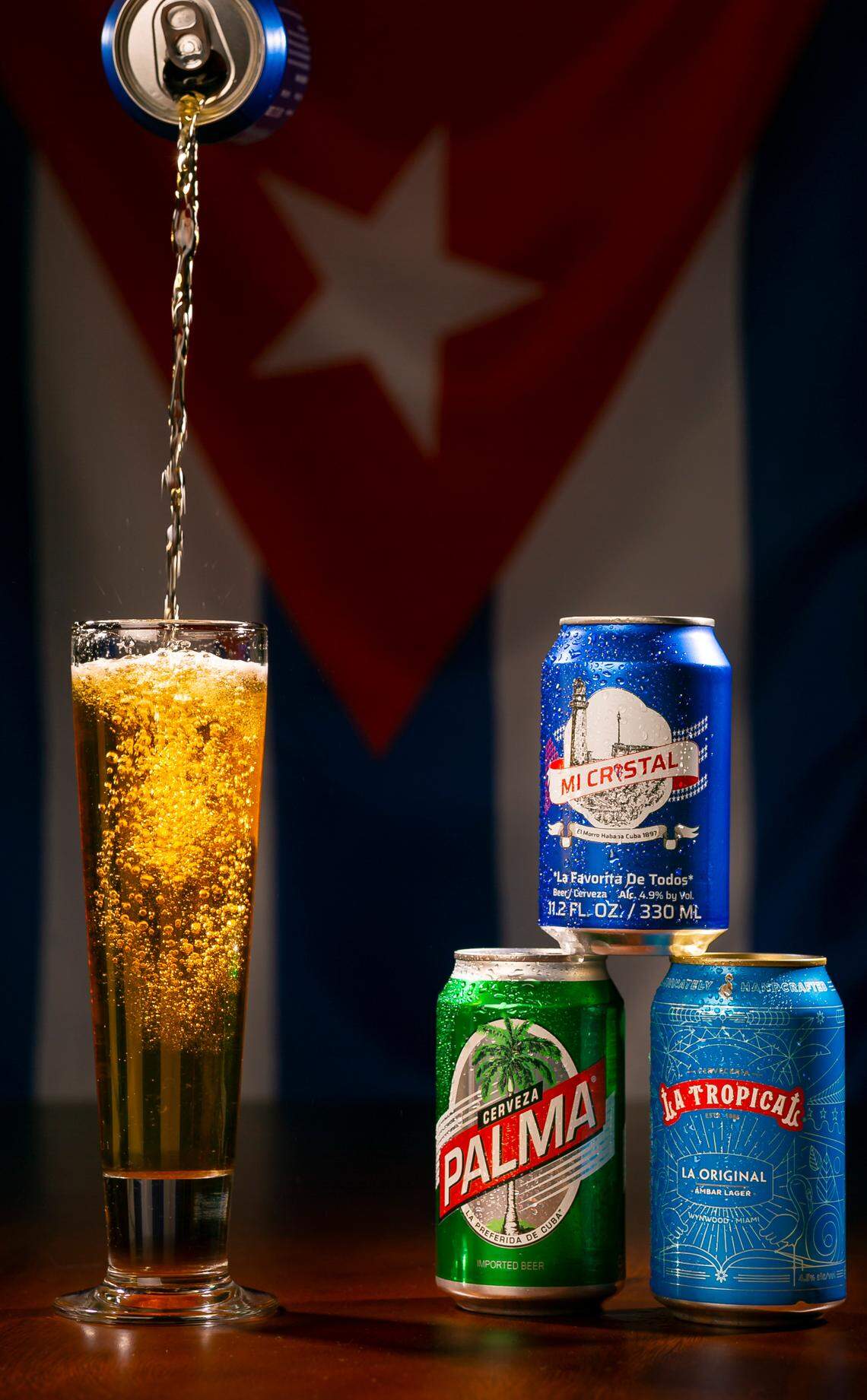Cuban-themed beers Mi Cristal, Palma and La Tropical.