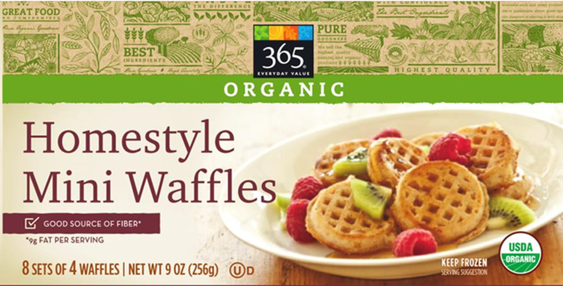 Several varieties of 365 Organic brand frozen waffles were recalled from Whole Foods stores.