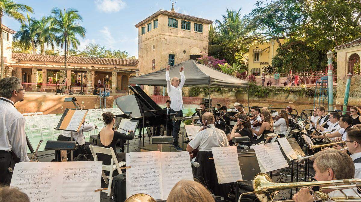 The Miami Symphony Orchestra, under the direction of composer Eduardo Marturet, performed at the Venetian Pool during the city of Coral Gables’ 90th anniversary in 2016.